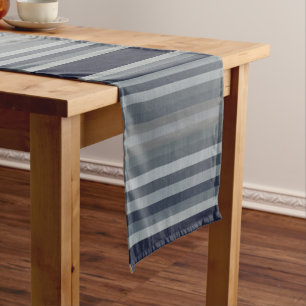 Navy Grey Grey Stripes Short Table Runner