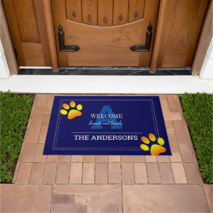 Navy / Grey Monogrammed Family Custom / Paws Doormat