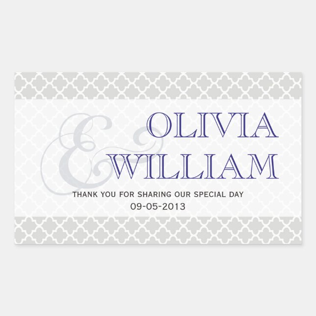 Navy grey Moroccan tile ampersand wedding favour Sticker (Front)