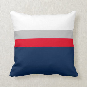 Navy, Grey Red Colorblock Stripes Throw Pillow