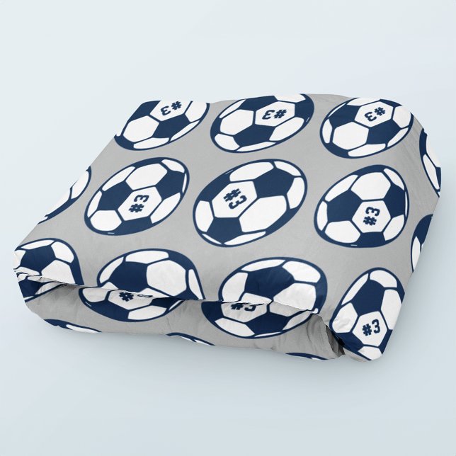Navy Grey Soccer Ball Number Pattern Fleece Blanket (Creator Uploaded)
