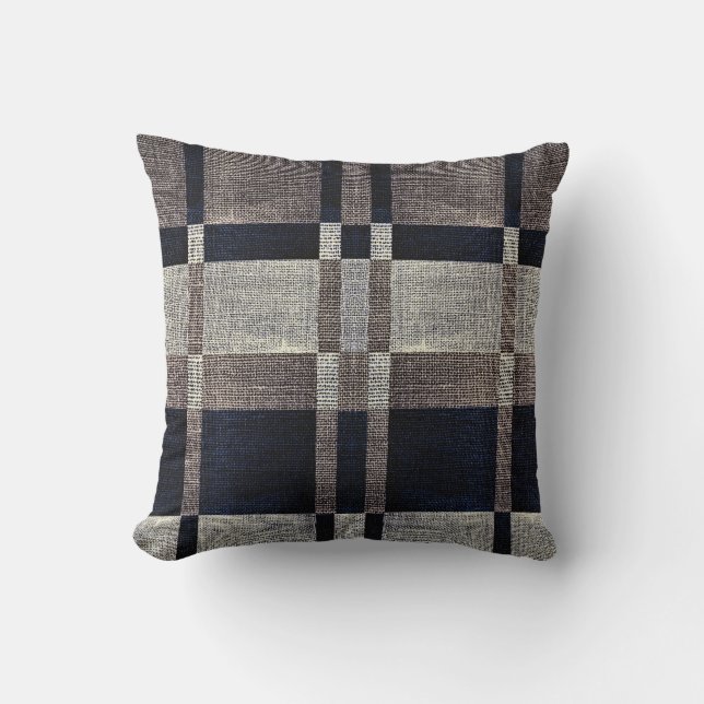 Navy & Grey Stripe Box Pattern Throw Pillow (Front)