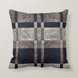 Navy & Grey Stripe Box Pattern Throw Pillow