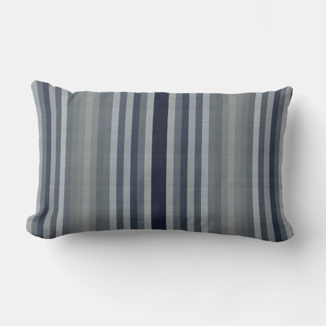 Navy Grey Stripes Lumbar Pillow (Front)