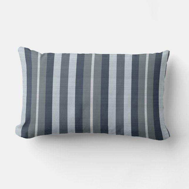 Navy Grey Stripes Lumbar Pillow (Front)