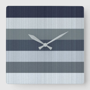 Navy Grey Stripes Throw Pillow Square Wall Clock