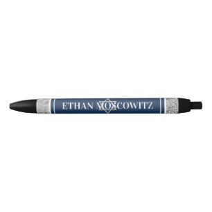 Navy, Grey, White Star of David Bar Mitzvah Black Ink Pen