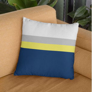Navy, Grey Yellow Colorblock Stripes Throw Pillow