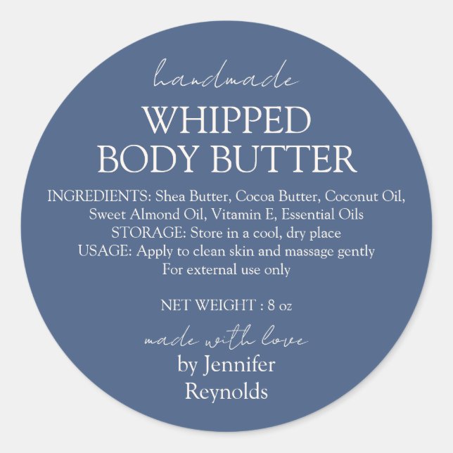 Navy Handmade Body Butter Organic Classic Round Sticker (Front)