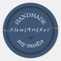 Navy Handmade Script Black Border Product Label