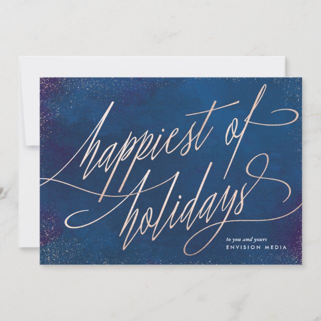 Navy Happiest of Holidays Script Non-Photo Card (Front)