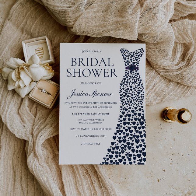 Navy Heart Dress Elegant Bridal Shower Invitation (Creator Uploaded)