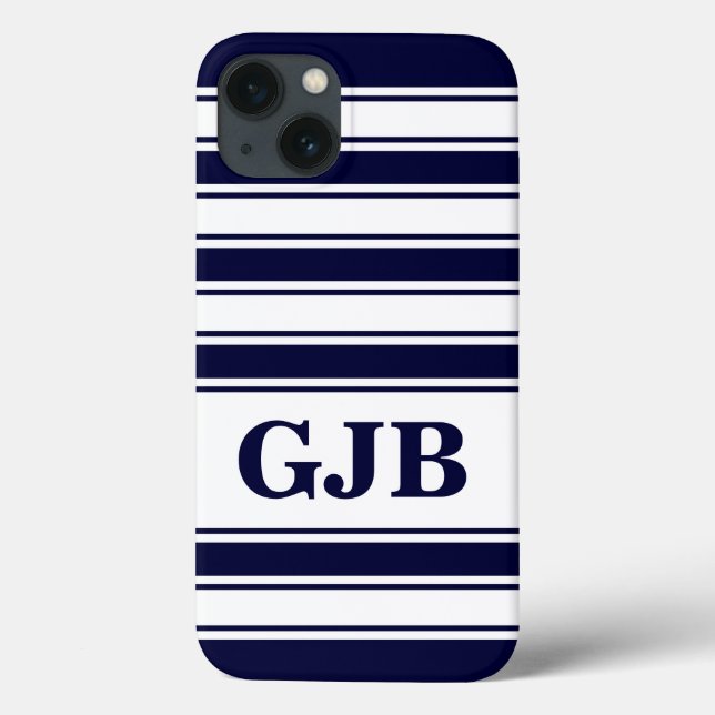 Navy Horizontal Stripe with Monogram Case-Mate iPhone Case (Back)