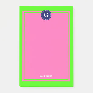 Navy Hot Pink Framed 1I Monogram Post-it Notes