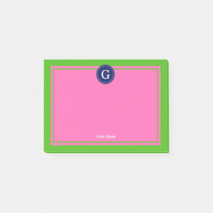 Navy Hot Pink Framed 1I Monogram Post-it Notes
