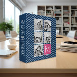 Navy & Hot Pink Instagram 5 Photo Collage Monogram Binder<br><div class="desc">Add square photos to create a unique and personal gift. A fun way to make a trendy keepsake. If you need to adjust the pictures,  click on the customize tool to make changes.</div>