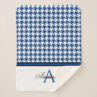 Navy Houndstooth Personalized Sherpa Blanket