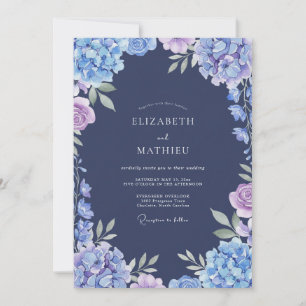 Navy Hydrangea Eucalyptus Wedding Invitation