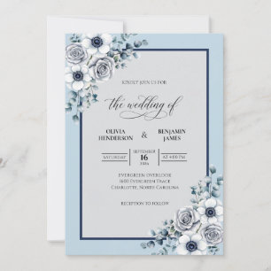 Navy Ice Bloom Wedding Invitation