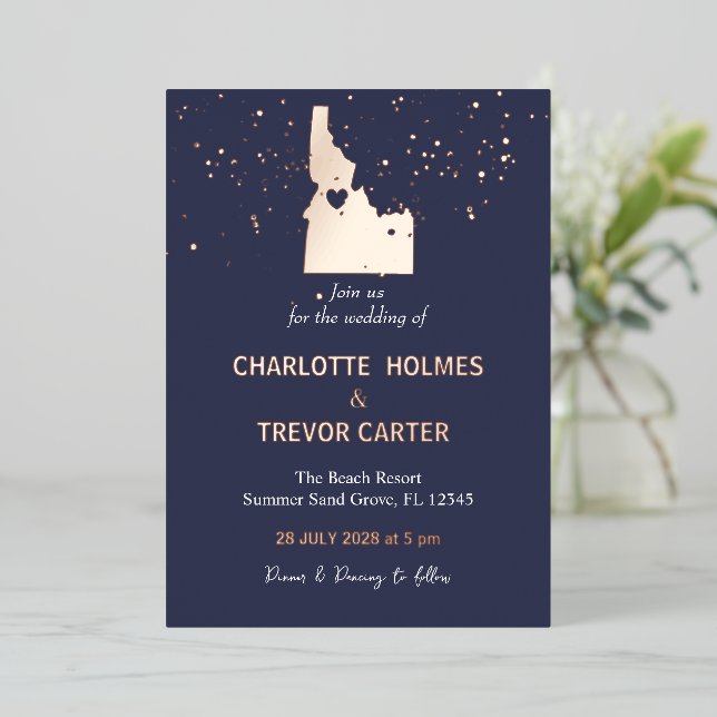 Navy Idaho State Map Wedding Gold (Standing Front)