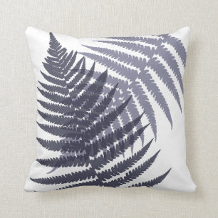 Navy Indigo Blue Fern Leaf Pattern Throw Pillow
