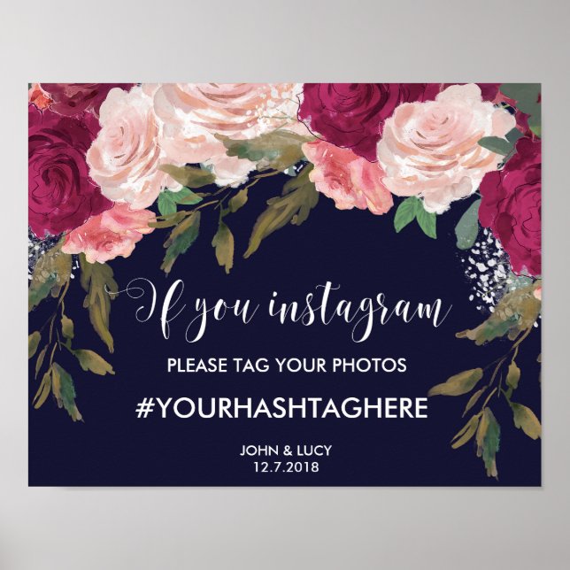 navy instagram sign wedding hashtag (Front)