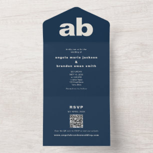 Navy Ivory Editorial Wedding All In One Invitation