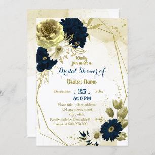 Navy ivory floral gold geometric bridal shower invitation