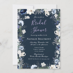 Navy & Ivory Floral Modern Bridal Shower Invitation