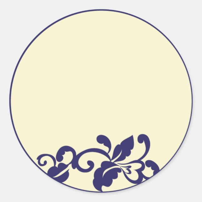 navy ivory flourish classic round sticker (Front)