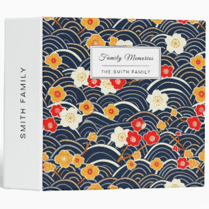 Navy Japanese Wave Plum Blossom Floral Pattern Binder