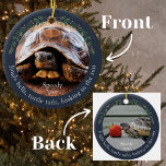 Navy Jingle Bells Pet Turtle Christmas Ceramic Ornament<br><div class="desc">Navy Jingle Bells Pet Turtle Christmas Ceramic Ornament. Celebrate the holiday season with your beloved pet turtle by your side! Our Navy Ceramic Ornament is perfect for showcasing your turtle's charm. This delightful ornament features two photos, one on the front and one on the back, elegantly framed in navy and...</div>