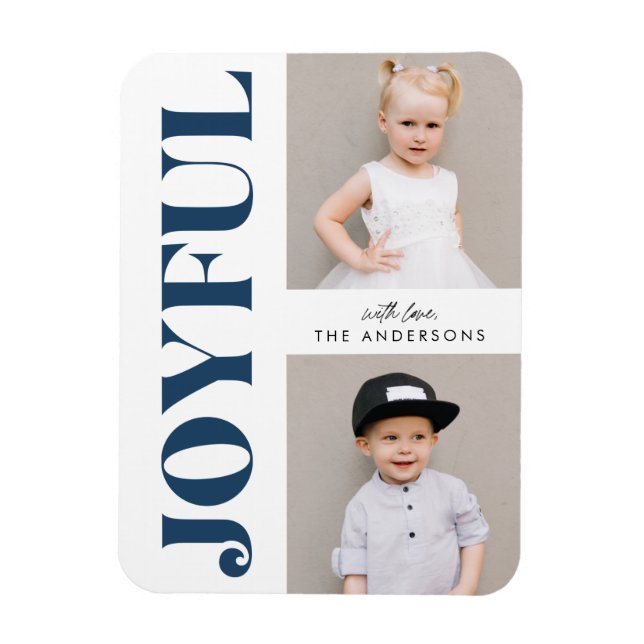 Navy Joyful Modern Christmas Holiday Photo Magnet (Vertical)