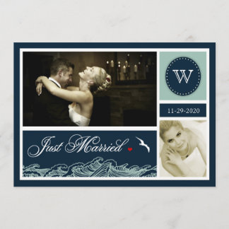 Navy Just Married Nautical Wedding Photo Cards