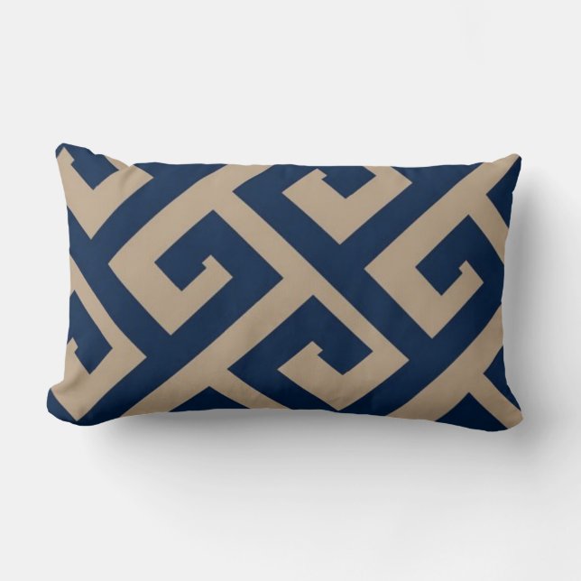 Navy & Khaki Geometric Design Pillow (Front)