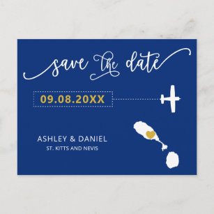 Navy Kitts and Nevis Wedding Save the Date Map Postcard