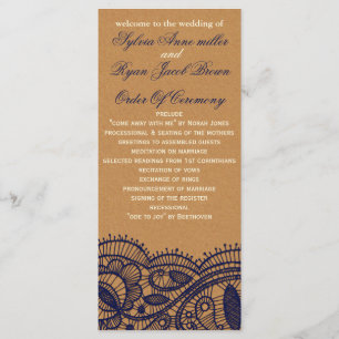 Navy Lace and Kraft Paper Wedding Program