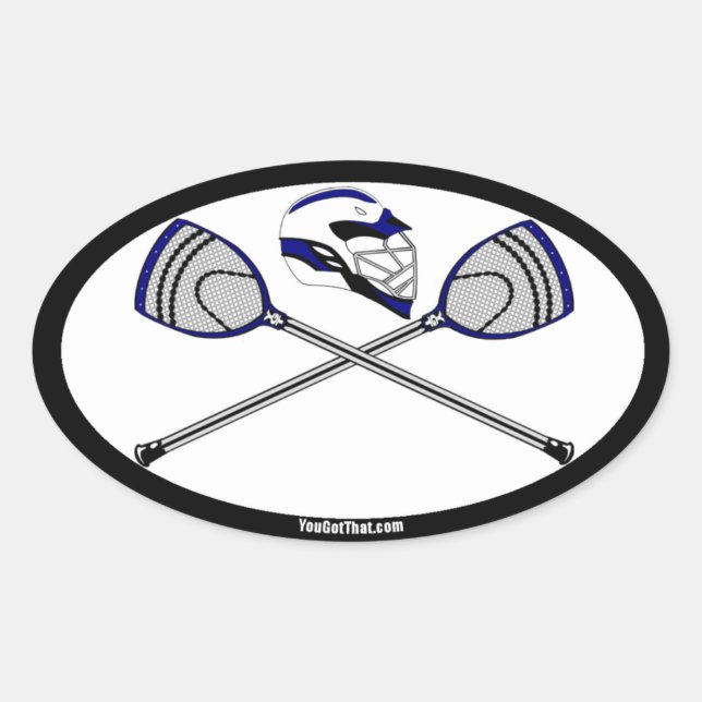 Navy Lacrosse Goalie Sticks and Helmet Oval Sticker (Front)