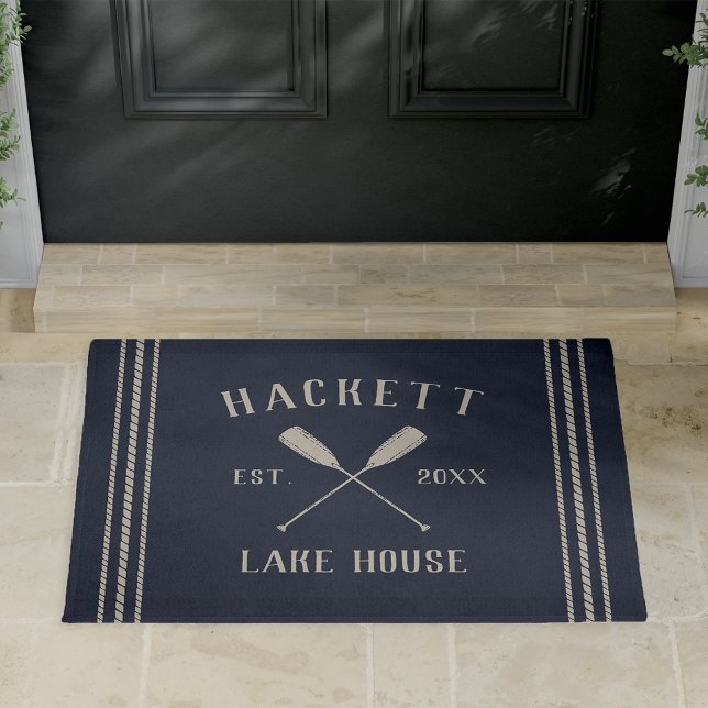 Navy | Lake House Rustic Oars Personalized Doormat (Creator Uploaded)