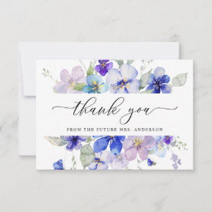 Navy Lavender Floral Pansies Purple Bridal Shower Thank You Card