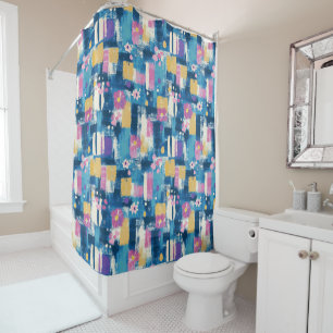 Navy Lavender Magenta Geometric Floral Pattern