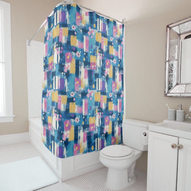 Navy Lavender Magenta Geometric Floral Pattern (In Situ)