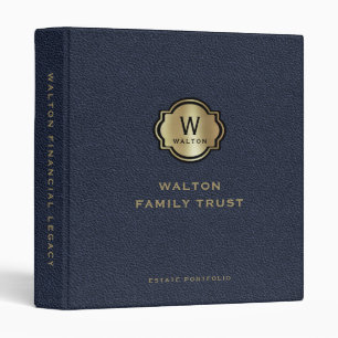 Navy Leather Gold Monogram Family Trust Keepsake Binder