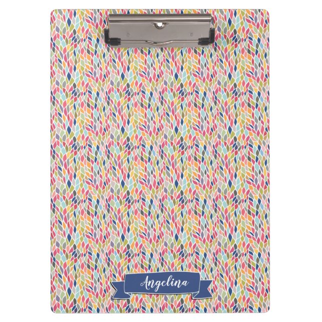 Navy Leaves Pattern Modern Personalized Clip board (Front)