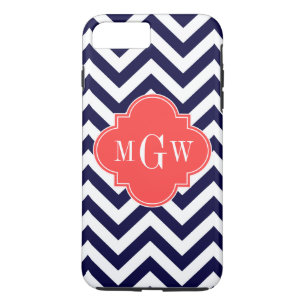 Navy Lg Chevron Coral Red Quatrefoil 3 Monogram Case-Mate iPhone Case