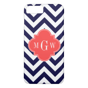 Navy Lg Chevron Coral Red Quatrefoil 3 Monogram Case-Mate iPhone Case