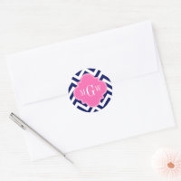Navy Lg Chevron Hot Pink #2 Quatrefoil 3 Monogram