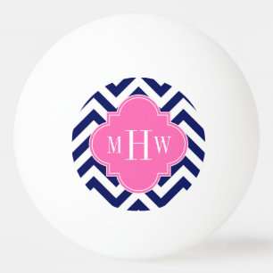 Navy Lg Chevron Hot Pink #2 Quatrefoil 3 Monogram Ping Pong Ball