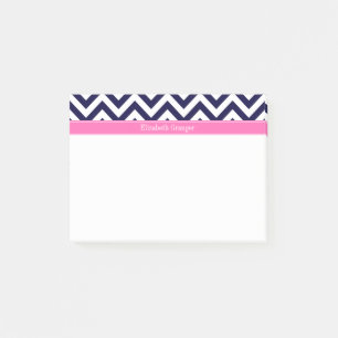 Navy Lg Chevron HotPink2 Quatrefoil Name Monogram Post-it Notes