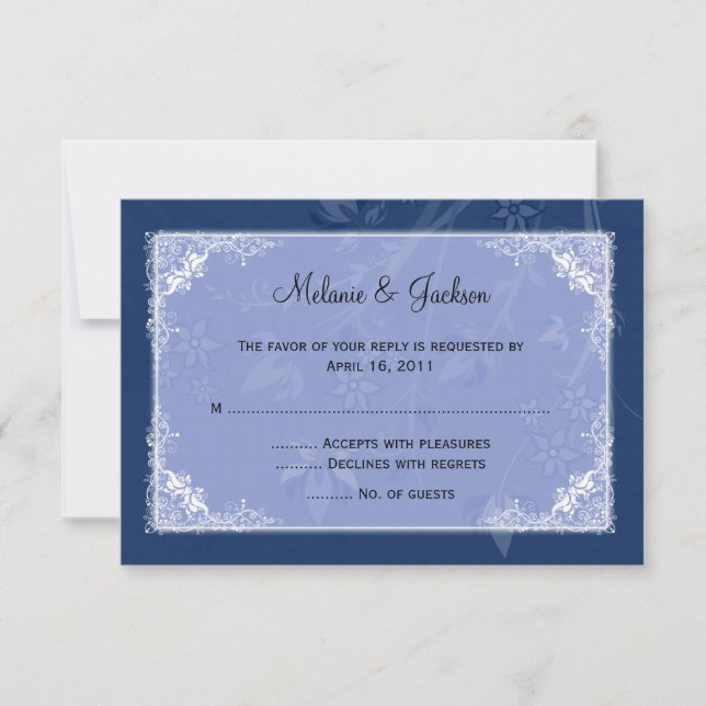 Navy Light Blue Floral Swirls RSVP (Front)
